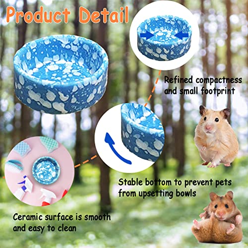 kathson 2 Pcs Hamster Food Bowl Guinea Pig Ceramic Water Bowl Small Animal Feeding Dish for Dwarf Hamster Gerbil Syrian Ferret Hedgehog Chinchilla Bunny (Blue)… - color: Blue, size: 2Pcs:S