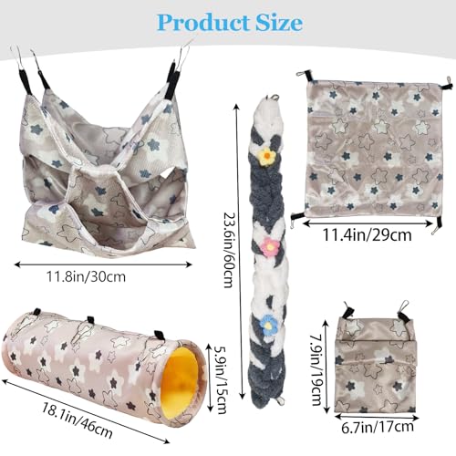 Hamiledyi Rat Hammock Sugar Glider Climbing Ropes Toys Rat Hanging Tunnel Hammock Swing Squirrel Hideout Bed Cage Accessories for Ferret Mouse Hamster Small Animals (Grey) - color: Grey