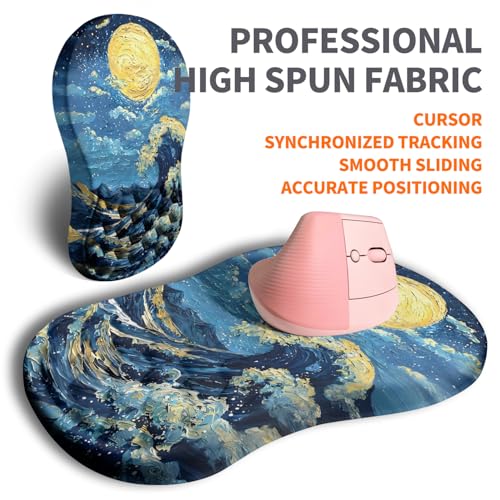 Ergonomic Joint Wrist Support Mouse Pad with Memory Foam Cushion Massage Bump, Carpal Tunnel Pain Relief Mousepad Slope Design for Wrist Rest, 11.8x7.9 in, Waves - color: Waves
