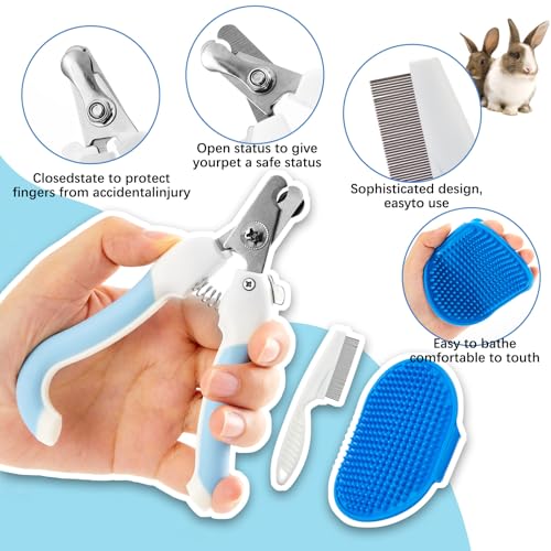 Small Animal Playpen & Grooming Kit, Portable Foldable Pet Playpen with Mesh Top for Rabbits, Guinea Pigs, Hamsters, Hedgehogs, Includes Feeding Bowls, Grooming Tools, and Bedding Mat, Blue
