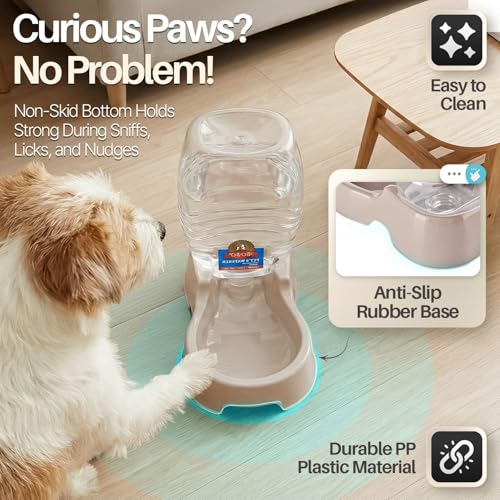 Flexzion Gravity Pet Water Dispenser for Cats & Small Dogs, 1/4 Gal Beige | Automatic Cat and Dog Waterer with 900 Ml Reservoir, Non-Skid Feet, Recessed Carry Handle, and Easy-Clean Pp Bowl - color: Beige, size: 0.9 L