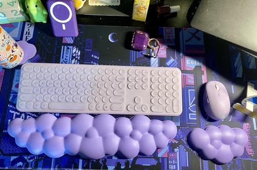 JIKIOU Upgrade Leather Cloud Wrist Rest for Keyboard and Mouse & Cup Pad | Wish Gift-Cute Cloud Shape, Comfortable and don’t Irritate to Skin, Non-Slip PU Base,Soft Memory Foam filled for Pain Relief - color: 04purple