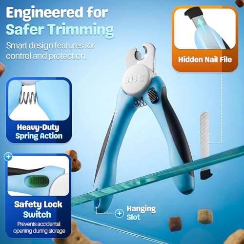 Flexzion Dog Nail Clippers and Cat Nail Trimmer with Safety Guard, Blue | Pet Nail Clippers with a 3.5 mm Stainless Steel Blade for Grooming Puppies, Indoor Cats and Small, Medium or Large Dog Breeds - color: Blue