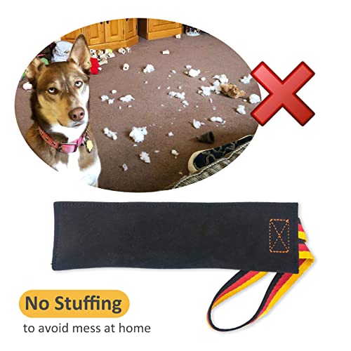 Dewonch No Stuffs Squeaky Leather Bite Tug Toy for Dog Training, K9 Puppy Stuffless Pull Toy with Handle to Build Prey Drive,Train Biting Grip,Play Tug of War Game (Squeaky Toy) | K9 Puppy Pull Toy with Handle to Train and Build Prey Drive,Play Tug of War
