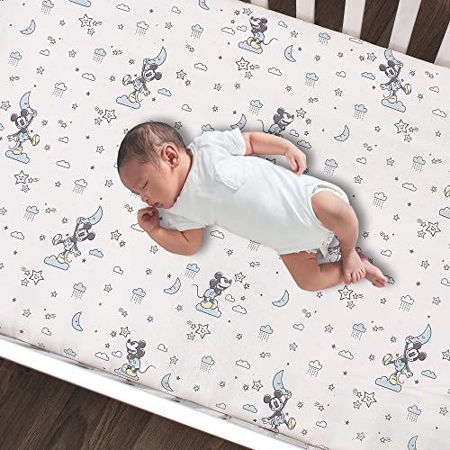 Lambs & Ivy Disney Baby Moonlight Mickey Mouse Fitted Crib Sheet - White - color: Moonlight Mickey, size: Standard Crib