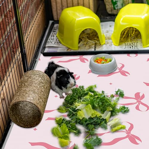 JarThenaAMCS 3 Packs Guinea Pig Pee Pads 24" x 47" Reusable Guinea Pig Pee Mat Pink Bow Washable Small Animal Cage Liner for Rabbit Hamster Chinchilla Ferret Rat