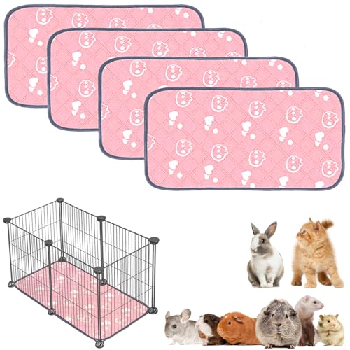 4 Pack Guinea Pig Bedding - Washable Guinea Pig Liners for C&C 2x1 Cage, Waterproof Reusable & Anti Slip Pee Pads Super Absorbent Mats for Small Animal Rabbit Hamster Rat (Pink, 28 x 14 Inch) - color: Pink, size: 28" x 14" (4 Pack)