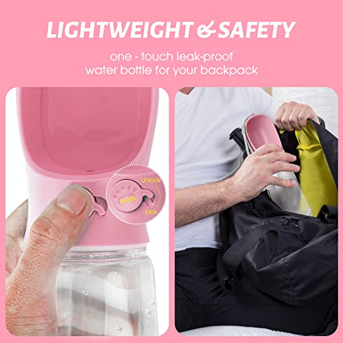 Kalimdor Dog Water Bottle, Leak Proof Portable Puppy Water Dispenser with Drinking Feeder for Pets Outdoor Walking, Hiking, Travel, Food Grade Plastic (19oz Pink) - color: 19oz Pink