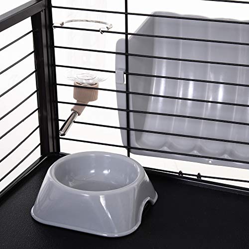 PawHut Small Animal Cage with Foldable Run Area, Rolling Bunny Cage, Guinea Pig Cage, Hedgehog Cage with Water Bottle, Water Bowl, and Ramps, 35" L | Guinea Pig Hutch, Hedgehog Cage, Water Bottle, Water Bowl, Ramps - size: 50.5"L x 34.8"W x 22.0"H