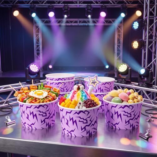 Jingmore 100 Pcs Ice Cream Paper Cups Bulk 8 oz Disposable Dessert Bowls for Hot or Cold Food Snack Treats Gift for Birthday Summer Party Favor Decoration (Purple Lightning) - style: Purple Lightning