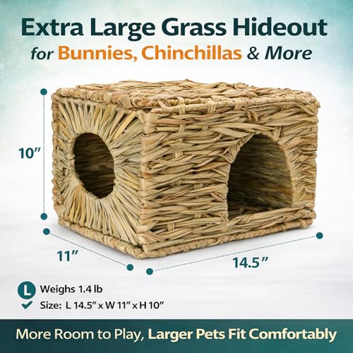 HERCOCCI Extra Large Grass House for Rabbit, Foldable & Comfortable House | Small Animal Hut Play Hideaway Bed Hay Mat Chew Toy For Bunny Guinea Pig Hamster Chinchilla (1 Pack) - color: 1 Pack