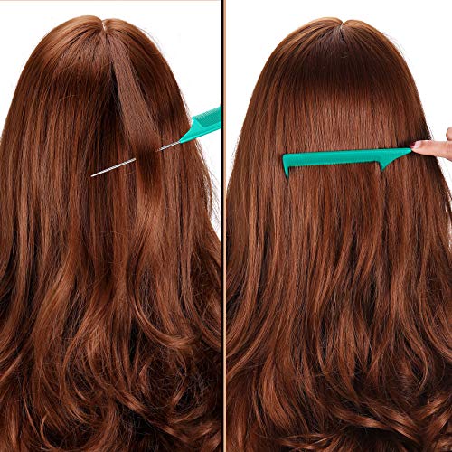 Leinuosen 3 Pack Rat Tail Comb Carbon Fiber,Green | Steel Pin Tail for Sectioning, Heat Resistant Teasing, Pick Comb for Women Wig Styling, Fishtail Design for Salon Updos - color: Green