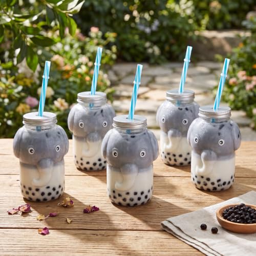 Sliner Elephant Cup Christmas Bottles with Straws Including 20 Pcs Empty Plastic Elephants Drink Bottle & 20 Straws & Caps for Christmas Party Juice Milk Cup Drink Water Container(20 Set, Elephant) - style: Elephant