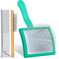 Wooden Long Pin Slicker Brush for Large Dog, Poodles & Doodles Long Hair | Grooming, Fluff & Detangle Heavy Dense Wavy Curly Coats to Easily Prevent Severe Hair Matting During Shedding Seasons - color: Green