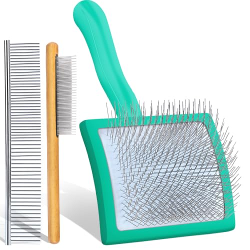 Wooden Long Pin Slicker Brush for Large Dog, Poodles & Doodles Long Hair | Grooming, Fluff & Detangle Heavy Dense Wavy Curly Coats to Easily Prevent Severe Hair Matting During Shedding Seasons - color: Green
