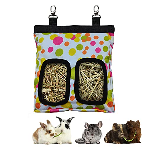 RIOUSSI Guinea Pig Hay Feeder, Hanging Rabbit Hay Feeder Bag. Colorful Dots | Upgraded Double Layer Fabric | Bite Resistant | Cleaner Hay & Less Mess | Small Animal Hay Holder for Bunnies & Chinchillas - color: Colorfuldots