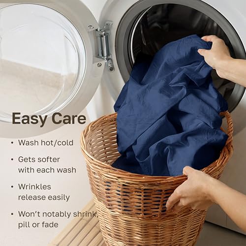 California Design Den 100% Egyptian Cotton Full Sheet Set, 4 Pcs, Navy Blue | Backed by Good Housekeeping Seal, Light & Airy Soft Sateen, 15" Deep Pocket, All-Around Elastic, Durable, Easy Care 4pc Set - color: Navy Blue, size: Full