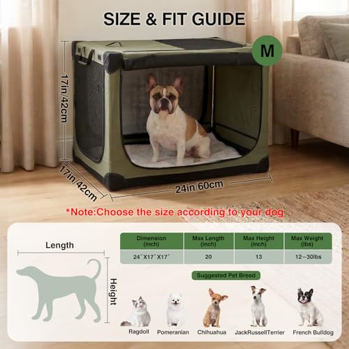 24 x 17 x 17 Inch Collapsible Soft Dog Crate for Dogs Up to 30 lbs, Portable Travel Pet Kennel with 4 Zip Doors, Foldable Indoor Outdoor Crate with Mat, Carry Bag, Green - color: Green, size: 24.0"L x 17.0"W x 17.0"H