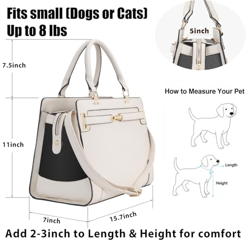 Fashion Pet Carrier Dog Cat Carrier Purse Soft-Sided Leather Handbag Pet Tote Bag for Small Dogs Puppy and Cats TSA Airline Approved (Beige) - color: Beige