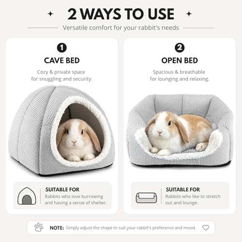Rabbit Hideout Bed for Large Bunnies, Soft Plush Bunny House | Cozy Small Animal Hideaway with Removable Pad for Indoor Rabbits, Guinea Pigs, and Ferrets, Light Gray - color: Light Gray