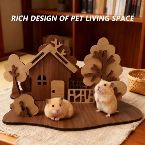 Wooden Hamster Cage, Multi-Level Natural Wood Hamster House with Ladder & Platform, Chewable & Roomy Habitat for Hamster, Mouse, Dwarf Hamster and Other Small Animals