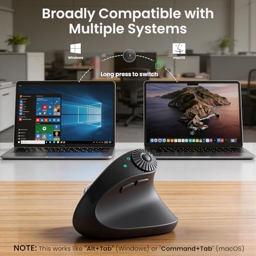 SABLUTE MAM51 Ergonomic Mouse Wireless with Side Scroll Wheel, Bluetooth Mouse with 4000 DPI, 8 Buttons Office Wireless Computer Mouse, Small to Medium Sized Hands Vertical Mice for PC and Desktop