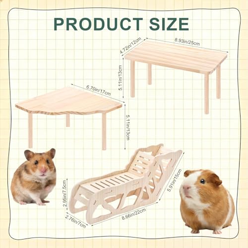 3-Piece Wooden Hamster Platform Set, Versatile Hideout & Exploration Tunnel with Ladder, Cage Decor for Syrian Dwarf Hamsters, Gerbils, Mice