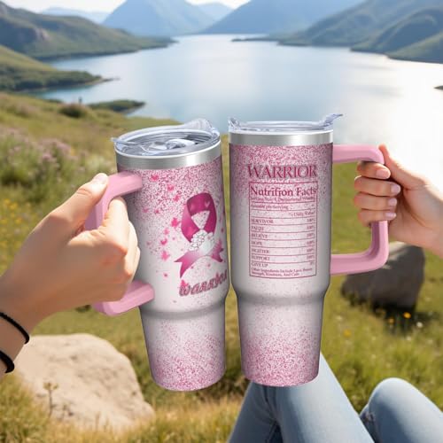 30oz Breast Cancer Awareness Stainless Steel Tumbler with Handle and Straw,Pink Ribbon Mug Cup Water Bottle with Lid and Straw, Patients Survivor Women Gifts - color: Cancer1