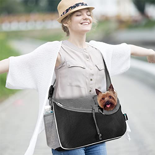 PetAmi Dog Sling Carrier for Small Dog, Hands Free Crossbody Carrier, Black | Under 10 lbs, Puppy Cat Pet Travel Gift, Breathable Mesh, Padded Strap, Removable Sherpa Bed, Pockets & Poop Bag Dispenser - color: Black