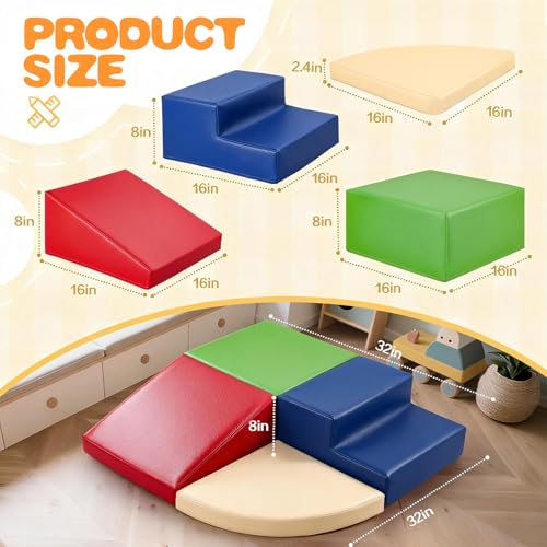 Sumbababy Soft Climbing Blocks for Toddlers: Waterproof PU Leather Play Set - 4 PCS Indoor Climber Toys for Kids - Outdoor Playground Equipment - Ideal Gift for Daycare & Preschool - style: Classic