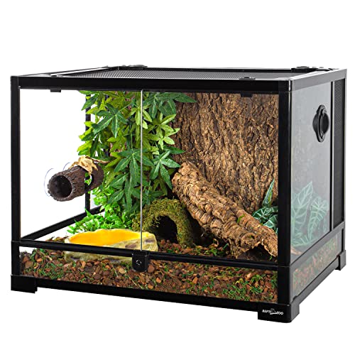 REPTIZOO Reptile Hide Cave Resin Hollow Tree Trunk Hideout Hermit Crab Climbing Toys Reptile Shelter Sleeping Cave for Arboreal Reptiles, Hermit Crabs, Leopard Gecko, Lizard Terrarium Decor