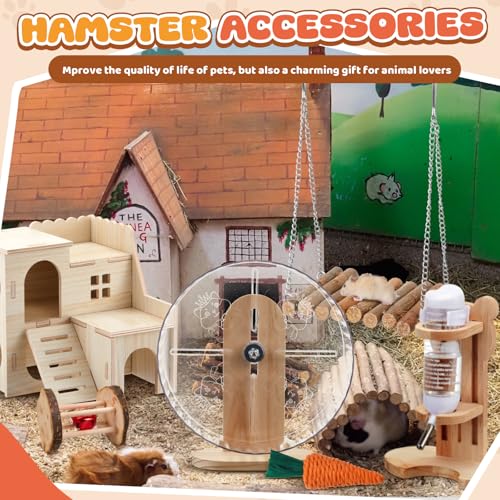 18 Pcs Hamster Accessories for Cages 10 Kinds Hamster Toys Set | Silent Hamster Wheel Maze Wood House Water Bottle Set for Rat Mice Small Animals Habitat Decor Enrichment(Mixed Play Form) - style: Mixed Play Style