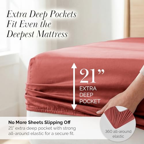 Southshore Fine Living, Inc. 6 Piece Full Size Bed Sheets Set - 21 Inch Deep Pocket Sheet Sets Full Bed - Soft Breathable Microfiber Pet Hair Resistant Bedding, Terracotta Rust Brick Shade - Marsala - color: 05 - Marsala (Terra Cotta), size: Full