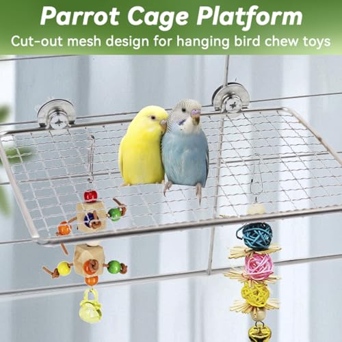 Platform Perch for Parrots,7.87 x 5.90 Inch Bird Flat Perches Stainless Steel Budgie Stand Shelf Rectangle Anti-Chewing Bird Cage Accessories for Small Cockatiel Budgie