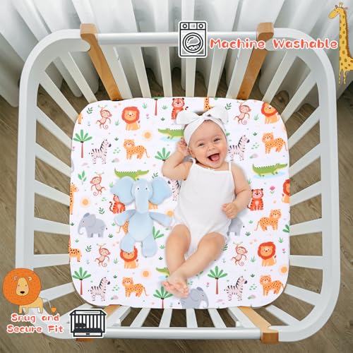 Cloele Square Playard Fitted Sheets,36 X 36in,Jungle Animals | Perfect for 36 X 36in Portable Playard Mattresses, Pack and Play Crib Sheets,Animal Fitted Playpen Sheet, For Baby - color: Animal, size: 36"x36"