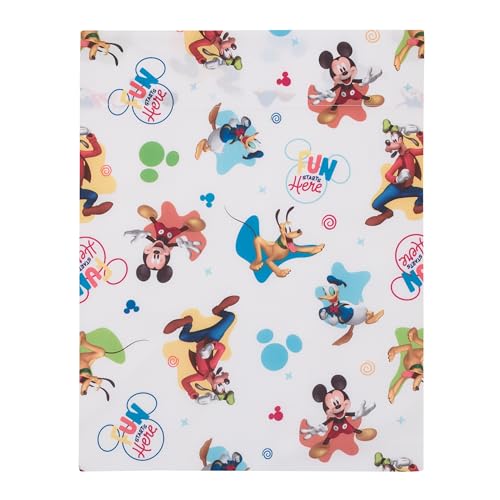 NoJo Disney Mickey Mouse Blue, Red, and Green, Donald Duck, Pluto, and Goofy, Fun Starts Here 4 Piece Toddler Bed Set - Comforter, Fitted Bottom Sheet, Flat Top Sheet, and Reversible Pillowcase - color: Mickey Mouse - Fun Starts Here