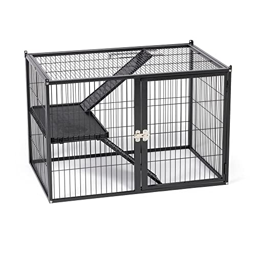 Prevue Pet Products Ferret Stacking Cage Add-On Unit - Extra Level with Ramps and Platform for Modular Ferret Habitat, Accessories for Cage Expansion with Shelves & Ladders for Climbing - Black