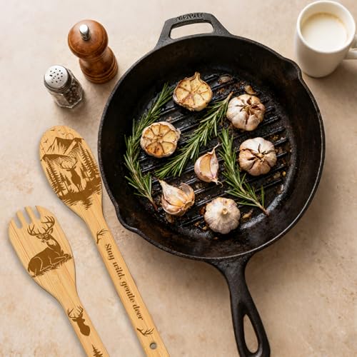 GLOBLELAND 6 Pcs Deer Wooden Spoons Utensil Set Forest Deer Bamboo Carving Kitchen Cooking Utensils Wooden Engraved Cooking Spatula Sets for Kitchen Fun House Warming Gift - color: Deer