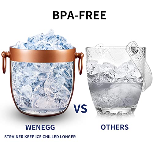 Ice Bucket with Lid, Scoop, Tongs and Strainer - Well Made Insulated Stainless Steel Keep Ice Frozen Longer - Ideal for Cocktail Bar, Parties, Chilling Wine, Champagne - 3 Liter (Copper) - color: Copper