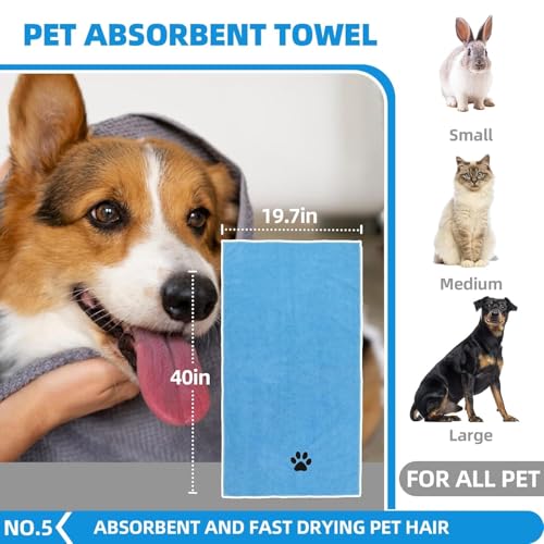 Bath Grooming Kit with Hair Brush, Towel & Scrubber Gloves - 6-in-1 Slicker Brush for Shedding Dogs & Cats, Blue - color: 6-Bath-Blue