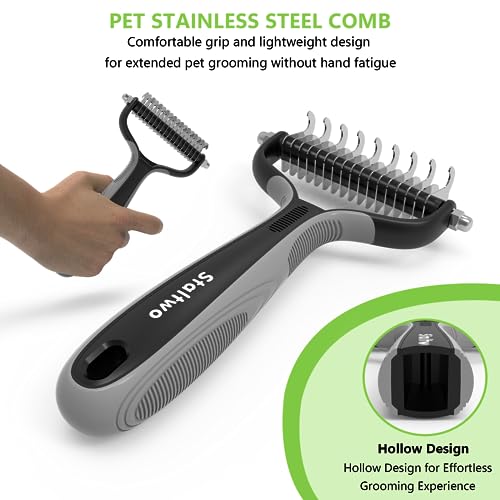 Staltwo Deshedding Dog Brush, Deshedding Undercoat Brush for Dog&Cat | Grey Extra-Wide Double-Sided Pet Grooming tool | Shedding Control for Long/Medium-Haired Dogs and Cats, Knot Removal - color: Grey