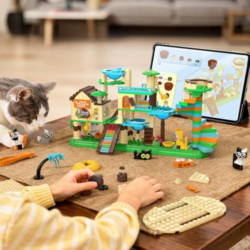 Cat Tree Building Set, Cat Climbing Tower Toy with Kitten Figures | Build a Cat Tree and 8 Cute Cat Figures with 543 Pieces, Fun Animal Building Toy for Room Decor, Birthday Gift for Kids 6+