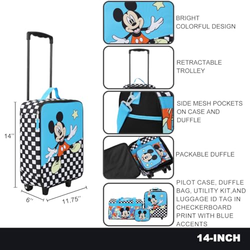 Bioworld Disney Mickey Mouse Polka Dots Youth 4-Piece Travel Set Carry on Luggage - color: DSY Polka Dots