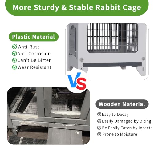 Plastic Rabbit Cage Outdoor Indoor, Bunny Cage Guinea Pig Cages Enclosure | Waterproof Rabbit Hutch Leak-Proof Pull-Out Tray&Chew-Proof, Easy-Clean & Ideal for Small Animal Cage Enclosure - size: 21.6" L x 18.8" W x 17.9" H