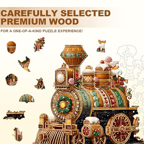 Christmas Mechanical Train Puzzles Adults Gifts Wooden 190 Pieces 13.4 * 8.7in - color: Christmas Mechanical Train, size: Large