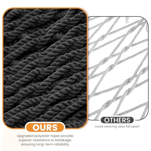 Lazy Daze 13 Ft Double Handwoven Polyester Rope Hammock with Tree Straps | Mesh Hammock for 2 Person, with Spreader Bar, Carabiners, Chains for Outside, Backyard, Patio, 450 Lbs Capacity - color: Grey