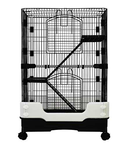 Homey Pet Rat Cage, Small Animal Cage for Ferret, Chinchilla, Guinea Pig | Lockable Wheels, Splash Guard, Easy-Clean Pull-Out Grid Tray, Non-Slip Ramp, Wide Shelf, Safe Lock, Chew-Proof, Black 3-Tier - size: 24.8"L x 16.5"W x 37.8"H