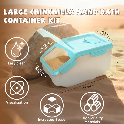 Extra Large Chinchilla Sand Bath Container Kit, Plastic Chinchilla Dust Bath House with Wash and Care Accessories, Dust Bathtub for Hamster Hedgehog Guinea Pig and Other Small Animals - color: Blue