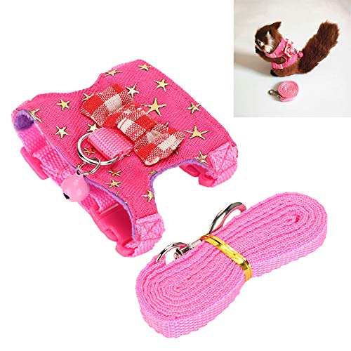 Hamster Harness Walking Vest Set Adjustable Denim Cloth for Syrian Hamster Squirrel, Leash with Chest Strap for Ferret Gerbil Small Pet - size: S