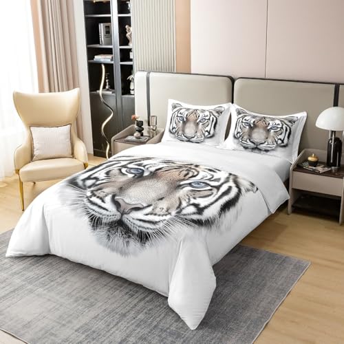 Erosebridal Boys Tiger Bedding Set Full Size, 100% Cotton Wild Animal Print Duvet Cover for Boys Girls Teens Adult Bedroom, Grey Tiger Skin Comforter Cover Black White Stripe Quilt Cover for Bedroom - color: Multi 09, size: Full (No Comforter)